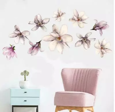 Magnolia Flowers Homeware Wall Decal Kids Nursery Stickers Baby Cot Decor Art • £16.87