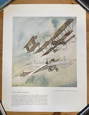 Vtg 1965 CHINA Maurice Farman Longhorn Military Biplane MERV CORNING Litho Print • $19.99