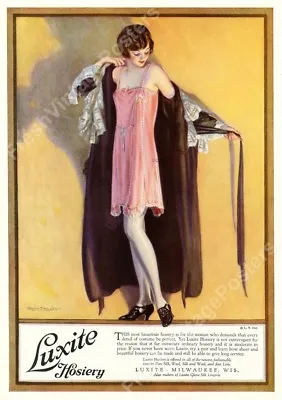 1923 Luxite Hosiery Lingerie Woman Pink Slip Hayden Fashion Art NEW Poster 18x24 • $25