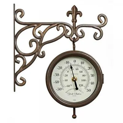 £20.60 • Buy Outdoor Garden Wall Clock York Station - Free Hanging With Thermometer Gauge