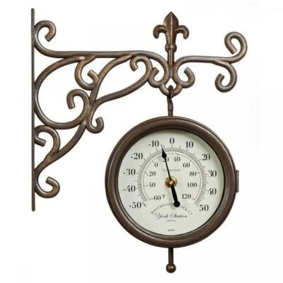 £20.60 • Buy Outdoor Garden Wall Clock York Station - Free Hanging With Thermometer Gauge