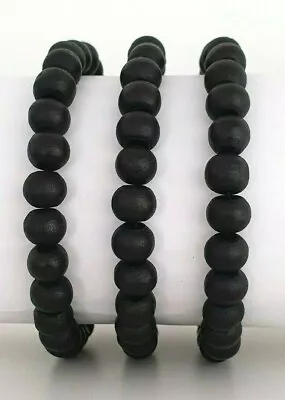 Mens / Womens 8mm Wooden Bead Elastic Stacker Bracelet -  Black - 3 Sizes - NEW • $2.80