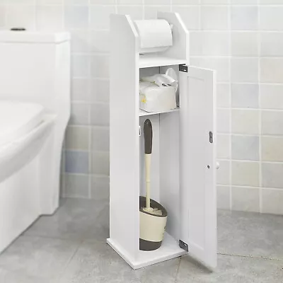 £19.99 • Buy White Wooden Free Standing Toilet Roll Paper Bathroom Cabinet Storage Holder