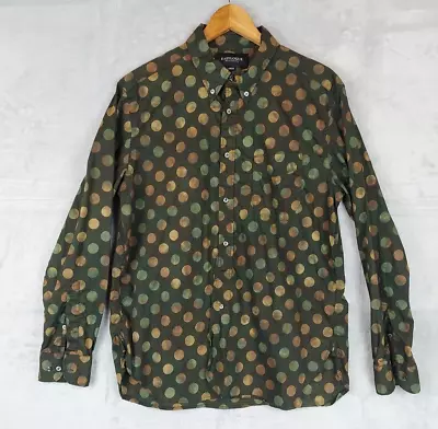 Eastlogue Mens Large Olive Green Polka Dot Long Sleeve Shirt Casual Chest Pocket • $30.39