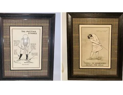 2 Vintage 18X24” Prints H.B. Martin Golf Pictures Framed Plaid Matted Picture • $99