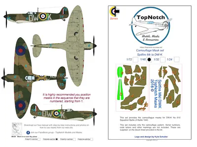 TopNotch Spitfire Mk1a DW-K Camouflage Scheme Vinyl Mask Set • £15.75