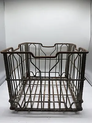 Vintage BORDEN 1957 Steel Wire Metal Milk Crate 10-57 Box Bin Storage Rack Tote • $34.97