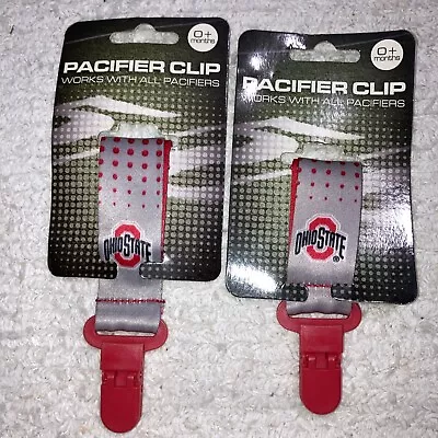 Ohio State Buckeyes 2 PC Set New Baby Pacifier Clip Holder Leash Red Gray 0+ Mo. • $8.99