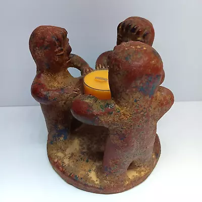 Vintage Circle Of 3 Friends Candle Holder Mayan Aztec Folk Art Primitive Rustic • $17.42