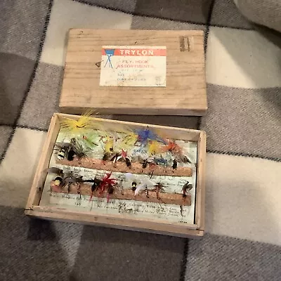 Vintage Trylon Fly Hooks Assortment 28pc. Made In Japan Wooden Box~ • $9.99