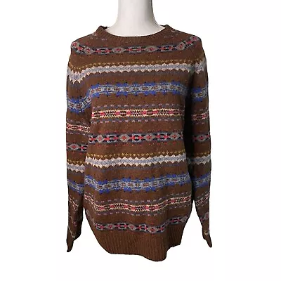 J. Crew 100% Lambs Wool Fair Isle Pullover Knit Crewneck Men Sweater Medium A3 • $24.99