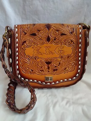 Miss Tony Lama Vintage Shoulder Bag Hand Crafted Tooled Leather Handbag • $50