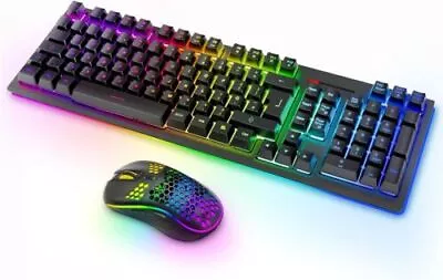 MOOJAY Wireless PC Gaming Keyboard And Mouse RGB Backlit Rechargeable Black  • £54.69