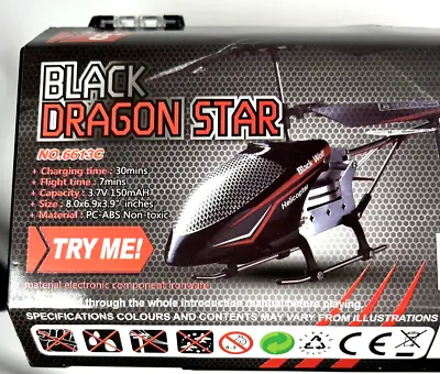 Helicopter Remote Control Black Dragon Star Indoor Model # 6613 Used • $18.95