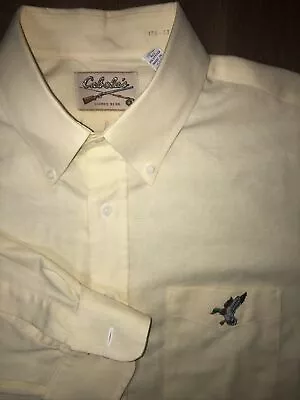 Cabelas Rare VTG Button Up Shirt 17.5 33 Yellow Long Sleeve Duck Hunting Shirt • $15.90