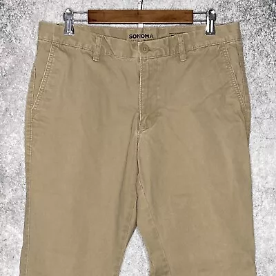 Sonoma Mens 100% Cotton Straight Chino Pants Size 34 X 32 Beige Solid Twill • $10.50