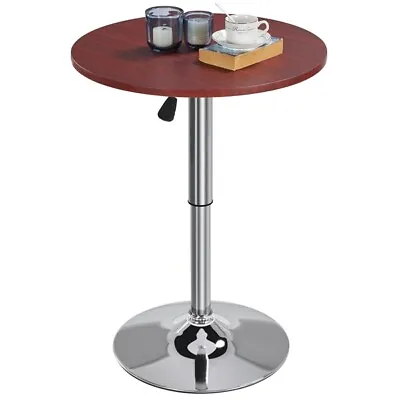 Modern Bar Table Height Adjustable Modern 360 Swivel Pub Round Table Mahogany • $49.99