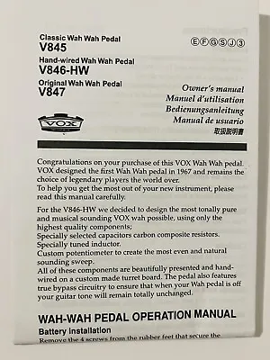 VOX V845 V845A V847 Wah Guitar Effect Pedal Original Owners Operation Manual USA • $4
