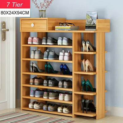 $73.80 • Buy Wooden 7 Tier Shoe Rack Cabinet With Drawer Home Footwear Organiser Unit Stand