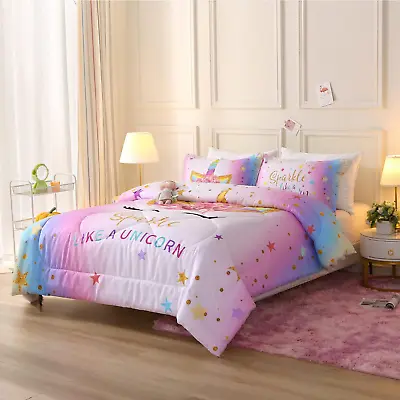 Unicorn Twin Bedding Sets For Girls Kids Comforter Set Twin Size Pink Unicorn  • $77.01