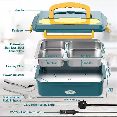 3-in-1 Electric Lunch Box For Car Truck And Work Portable Food Warmer Heated Hot • £20.98