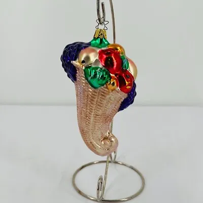 Inge Glas Cornucopia Vintage Glass Christmas Ornament 1990s Fruit Fall Bounty • $10