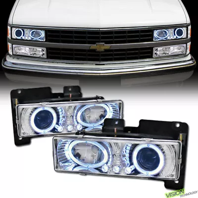 For 88-00 GMC C10 C/K Sierra Chrome Halo Rims LED Projector Headlights Lamps K2 • $94