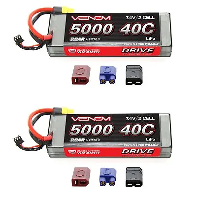 Venom Sport Power 40C 2S 5000mAh 7.4V LiPo Battery ROAR With UNI Plug X2 Packs • $149.98