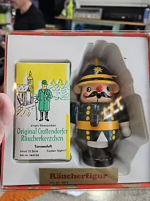 Erzgebirge Smoker Wooden Figurine Incense Burner VTG Germany Green Uniform Pipe • $15