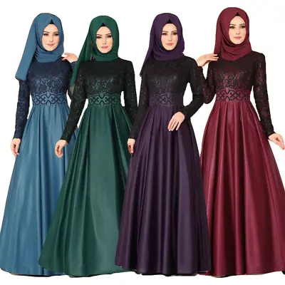 Lace Abaya Dubai Kaftan Women Muslim Maxi Dress Islamic Jilbab Arab Robe Gown • £29.53