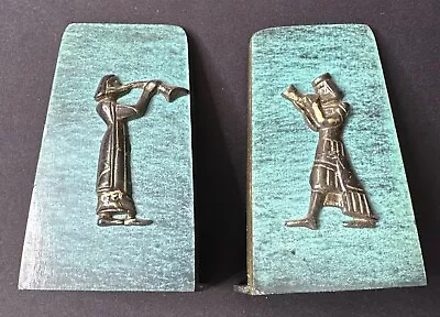 Vintage Brass Green Enamel Bookends Musicians Made In Israel By Dayagi • $29.99