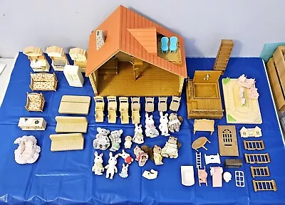 63 Pcs Epoch Calico Critters Lakeside Lodge House Log Cabin Animals & Furniture • $29.99