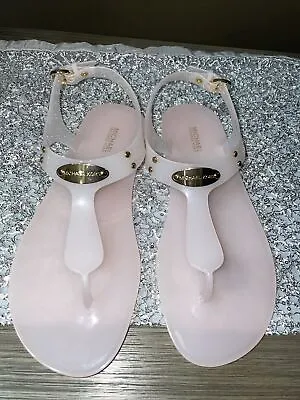 Authentic Michael Kors Logo Plate T-strap Jelly Sandal Pale Pink Size 8 • $19.99