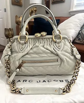 MARC JACOBS VTG Y2K White Leather Quilted Large Iconic Stam Bag Purse Authentic • $499.99