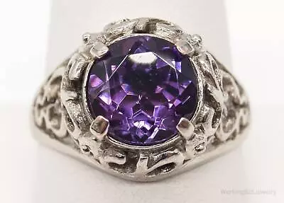 Vintage Amethyst Sterling Silver Plated Ring - Size 10 • $110