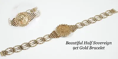 £499.99 • Buy 9ct Gold Fancy Links Gate Bracelet Set With A Genuine 22ct  Half Sovereign