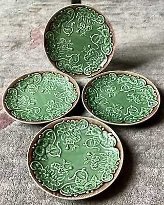 Set Of 4 Bordallo Majolica Pinheiro Green Plates Morning Glory Vines • $60