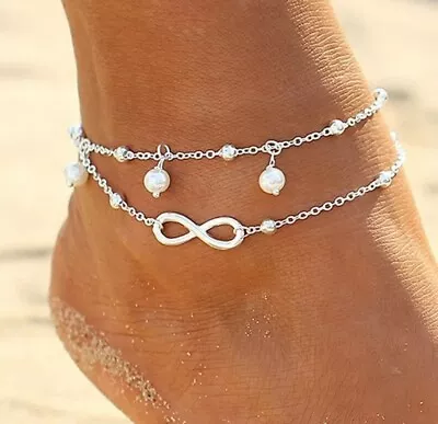 Anklet 925 Sterling Silver Plated Foot Chain Boho Beach Beads Ankle Bracelet  • £3.99