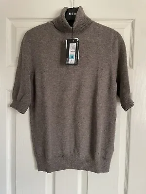 M&S Autograph Brown Mole Short Sleeve 100% Cashmere Jumper UK Size 14 • £34.90