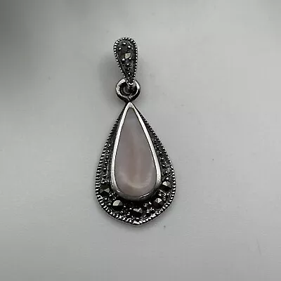 Vintage Sterling Silver Mother Of Pearl & Marcasite Pendant • $10.99