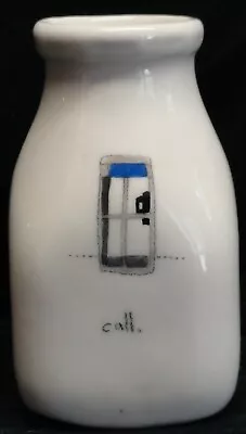 Beth Mueller  Call  Phone Booth Ceramic Milk Bottle Vase HAND SIGNED 4.25  White • $19