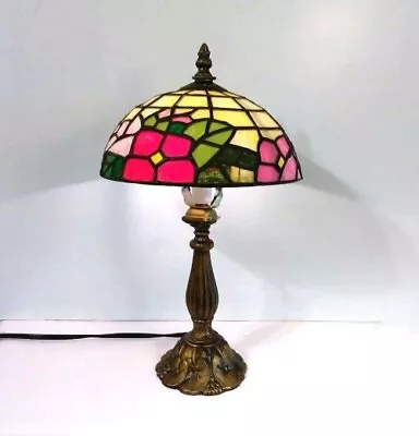 Vintage Tiffany Style Accent Lamp With Stained Glass Shade • $48