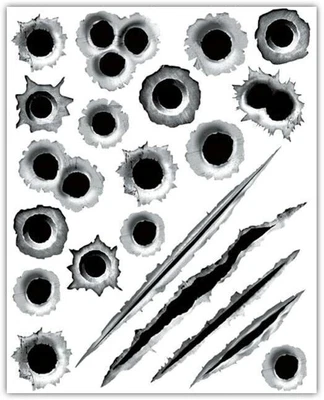 $4.29 • Buy 4pcs Waterproof Hole Cool Sticker 3D Bullet Fire Monster Scratch Decorations USA
