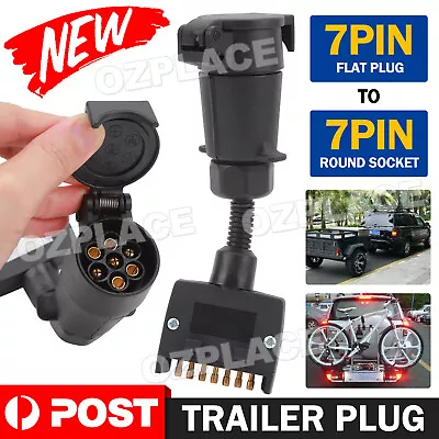 7 Pin Adapter Plug Round Female To Flat Male Trailer Caravan Boat Connector • $13.95