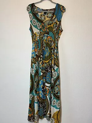 Mlle Gabrielle Women XL Maxi Dress Gauze Crinkle V Neck Sleeveless Colorful • $22