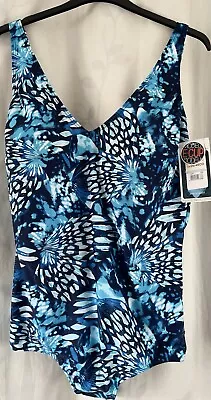 NWT  Ladies Blue White Swimwear Costume 1 Piece Size 26 48DD Foam Cup • £12.99