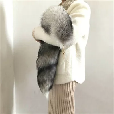 70cm/27.5  Real Fox Fur Tail Keychain Bag Charm Cosplay Toys Bag Furry Pendant • $7.60