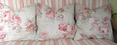 Three Handmade Cabbage & Roses Style Cotton Cushion Covers 18  X 18  • £12