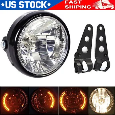 7 Inch Motorcycle LED Headlight Turn Light W/Black Housing Bucket Universal • $20.78