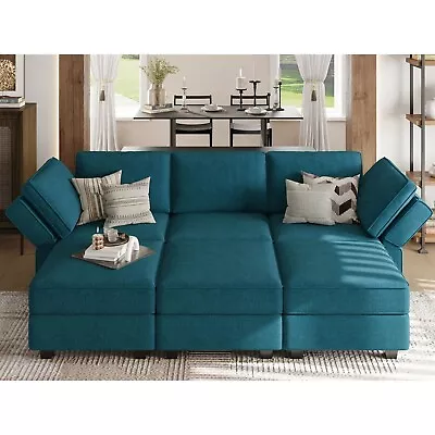 Belffin Modular Sofa Bed Modular Sectional Convertible Sleeper Couch Blue • $507.80